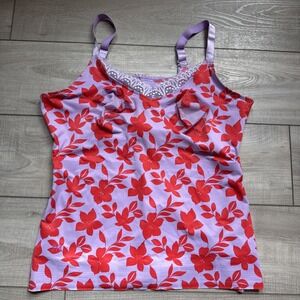 Ruby Ribbon Size 42 Diva Lace Cami Level 5 Shapewear V-Neck W/Lace Red Hibiscus